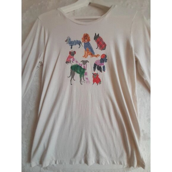 J. Crew Size Small Winter Fall Theme Dogs In Coats Holiday Collector Tee - Picture 1 of 5